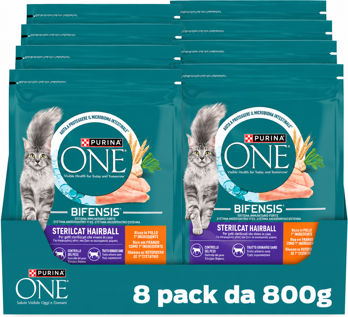 PURINA ONE Bifensis Sterilcat Crocchette Gatti Adulti, 8 Sacchi da 800g POLLO