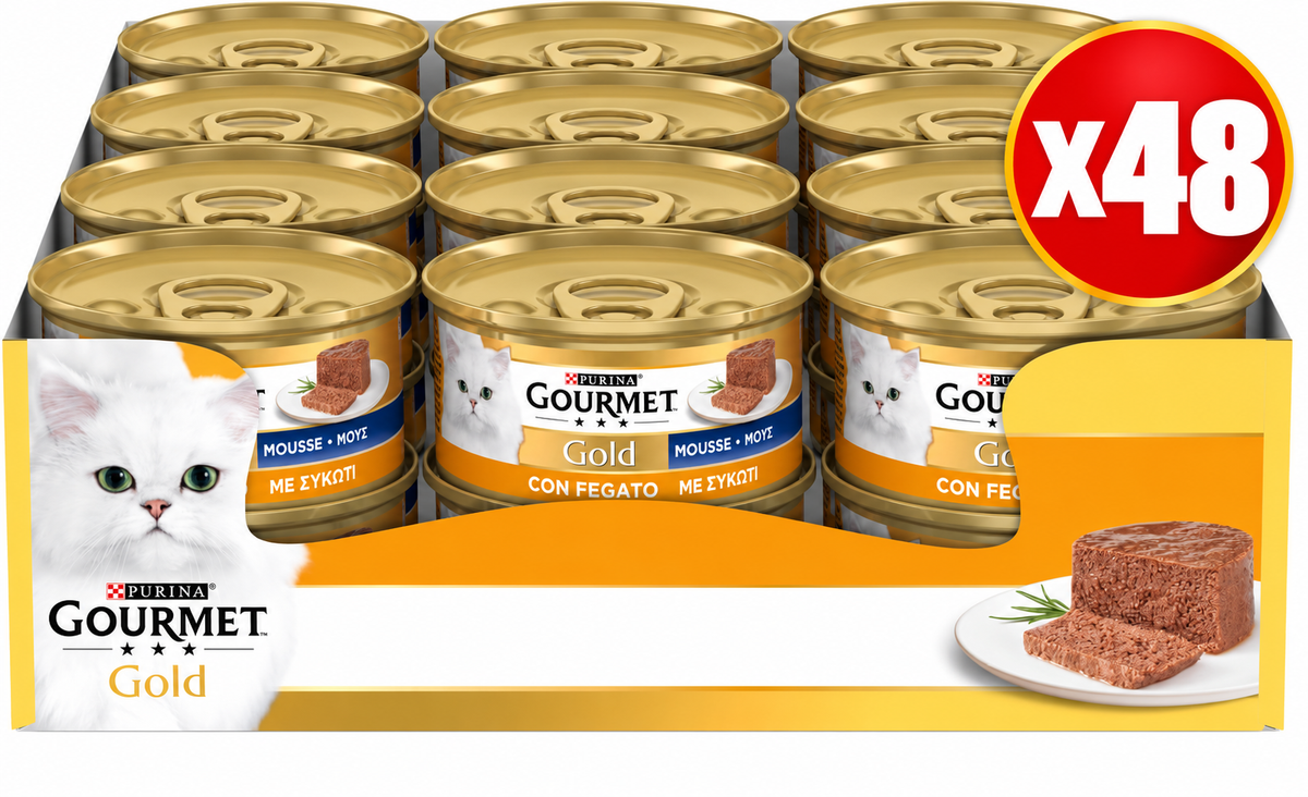 GOURMET Gold Cibo Umido per Gatti Adulti Mousse, 48 Lattine da 85 g fegato