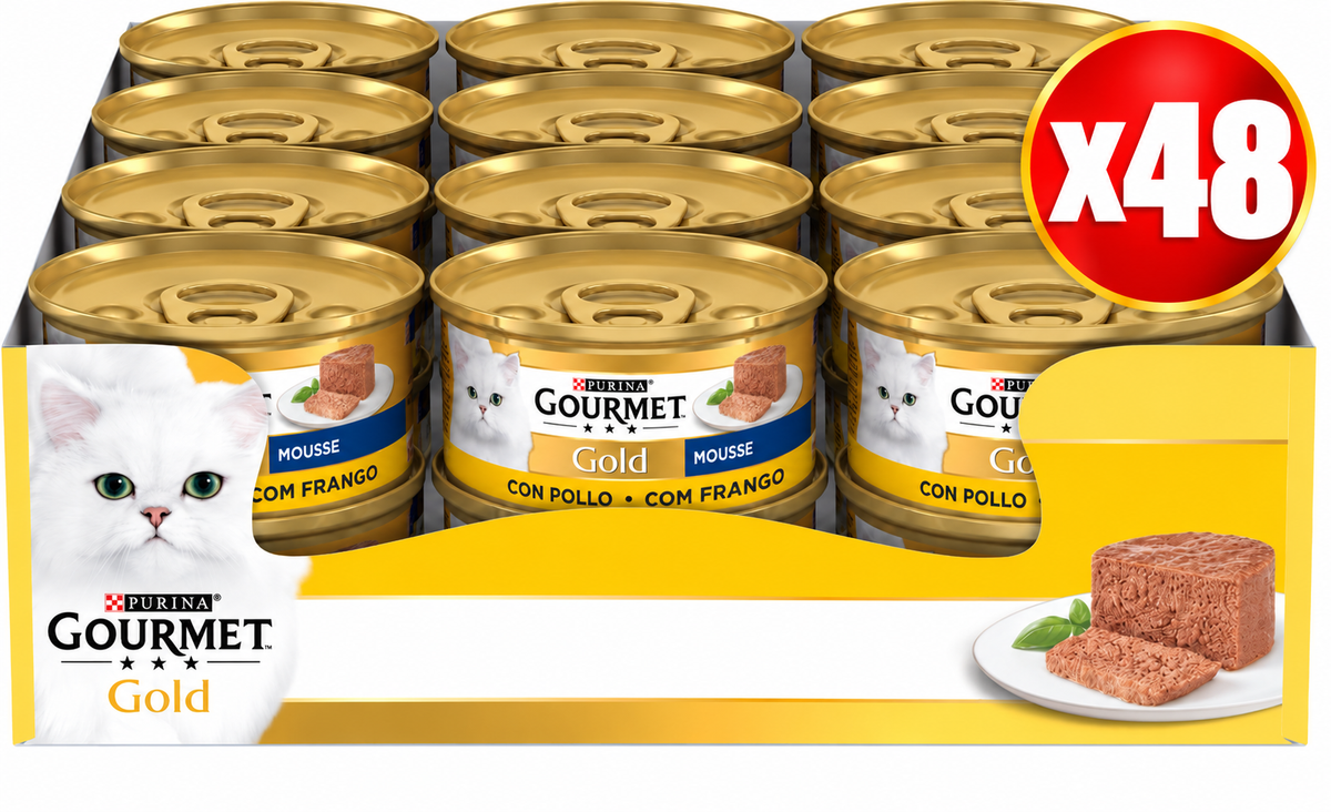 GOURMET Gold Cibo Umido per Gatti Adulti Mousse, 48 Lattine da 85 g pollo
