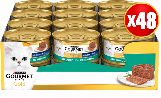 GOURMET Gold Cibo Umido per Gatti Adulti Mousse, 48 Lattine da 85 g coniglio
