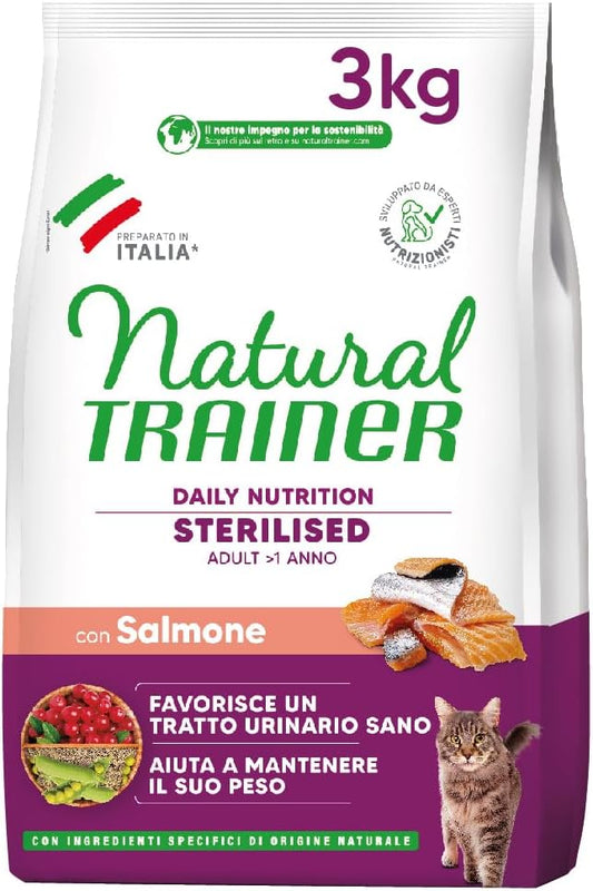 Trainer Natural Sterilised Adult con Salmone e Fibra di Pisello 3 Kg