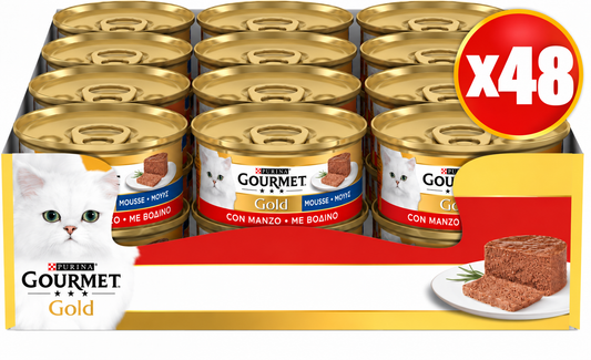 GOURMET Gold Cibo Umido per Gatti Adulti Mousse, 48 Lattine da 85 g manzo